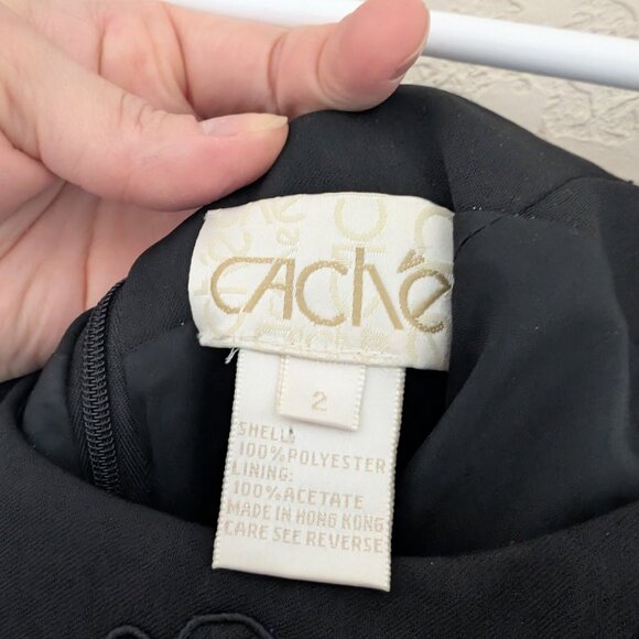Vintage Cache Beaded Black Dress Matching Jacket Size 2 Glam Formal - Picture 9 of 14